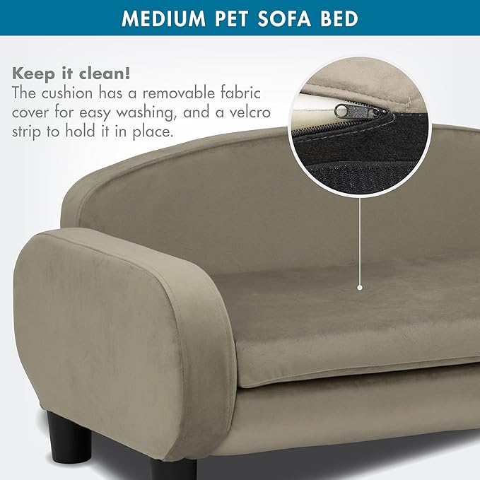 Paws &amp; Purrs Multi-Cat Sofa Elevated Pet Bed for Indoor Cats Raised Cats Couch with Removable Washable Mattress Cover for Kittens, Dogs - 35.5" Wide, Ash