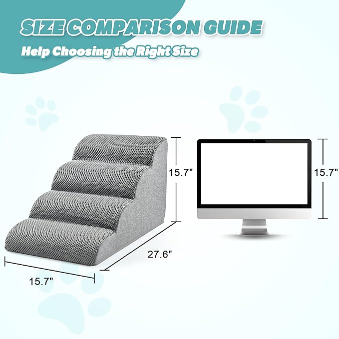 IFNOW Dog Stairs for Small Dogs, 4-Step Sturdy Dog Steps for Bed, Couch, Sofa, Waterproof Pet Stairs for Older Cats, Puppy, Removable Washable Cover, Non-Slip Curved Pet Ramp Indoor, Grey