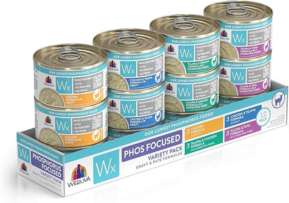 Weruva Wx Phos Focused, Pate &amp; Gravy Formulas Variety Pack, 3oz Can (Pack of 12)
