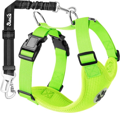 SlowTon Dog Seat Belt Harness for Car, Dog Car Harness Adjustable Mesh Breathable &amp; Dog Seatbelt Safety Tether with Elastic Bungee for Small Medium Large Pets(Lime, Double Clip, L)