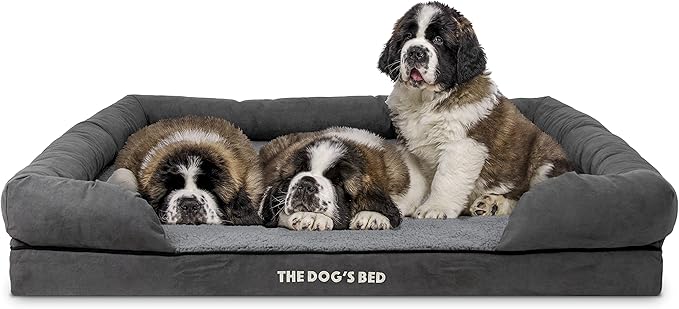 The Dog’s Bed Medium Support Memory Foam Dog Bed XXL Plush Grey 51.5x39, Pain Relief: Arthritis, Hip &amp; Elbow Dysplasia, Supportive, Calming, Waterproof Washable Cover,Veterinary-Approved