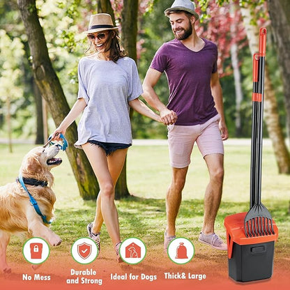 TIMINGILA 36" Pooper Scooper Swivel Bin &amp; Rake with 100 Dog Poop Bags,Adjustable Long Handle for No-Bend Cleanup,Portable Non-Breakable Dog Poop Scooper for Large Medium Small Dogs