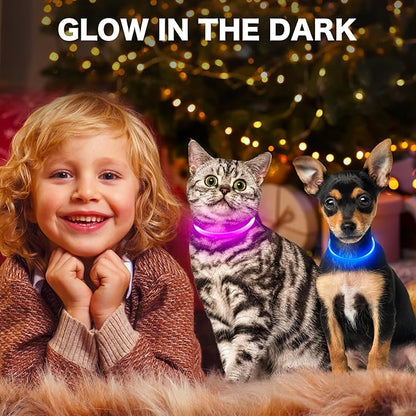 BSEEN Light Up Dog Collar, High Visibility LED Dog Collar Rechargeable- Rainproof TPU Cuttable Glowing Pet Collar for Small Dogs &amp; Cats - Puppy Safety Lights for Night Walking (XS- Blue 40cm)