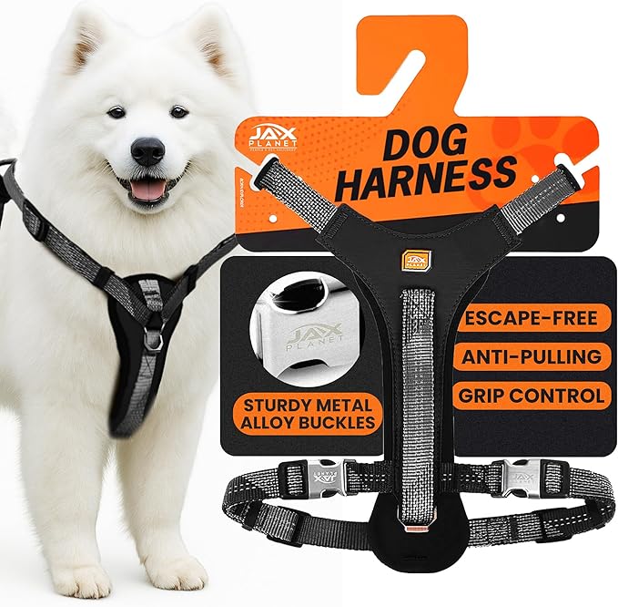 No-Pull Dog Harness with Handle - Escape Proof, Anti-Pulling, Grip Control, Multi-Angle Reflective for Safe Walks &amp; Training, Easy On &amp; Off, Metal Buckle–Pet Harness, Medium/Large Dogs- H4- Black
