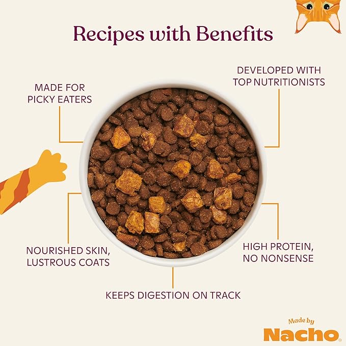 Made by Nacho Dry Cat Kibble 10lb Bag, High Protein Premium Cat Food with Freeze Dried Pieces, Sustainably-Caught Salmon, Whitefish &amp; Pumpkin, Limited Ingredients, Single Bag