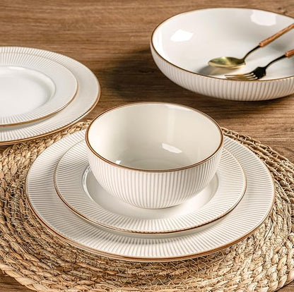 GBHOME Ceramic Dinnerware Sets,18 pcs Embossed Elegant Stoneware Plates and Bowls Sets, Housewarming Wedding Gift | Dishwasher &amp; Microwave Safe | Dishes Set Service for 6
