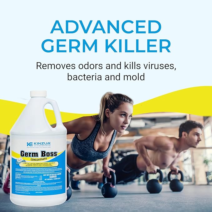 KINZUA ENVIRONMENTAL Germ Boss, Multipurpose Disinfectant Cleaner &amp; Deodorizer, Disinfectant Liquid Concentrate with Fresh Scent for Homes, Kennels, Institutional &amp; Industrial Strength, 1 Gal