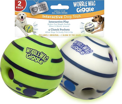 Wobble Wag Giggle &amp; Glow | Rolling Enrichment Toy for Fun Playtime, Interactive Play for Indoor or Outdoor, Keeps Dogs &amp; Puppies Large, Medium or Small Busy &amp; Moving, As Seen on TV | Pack of 2
