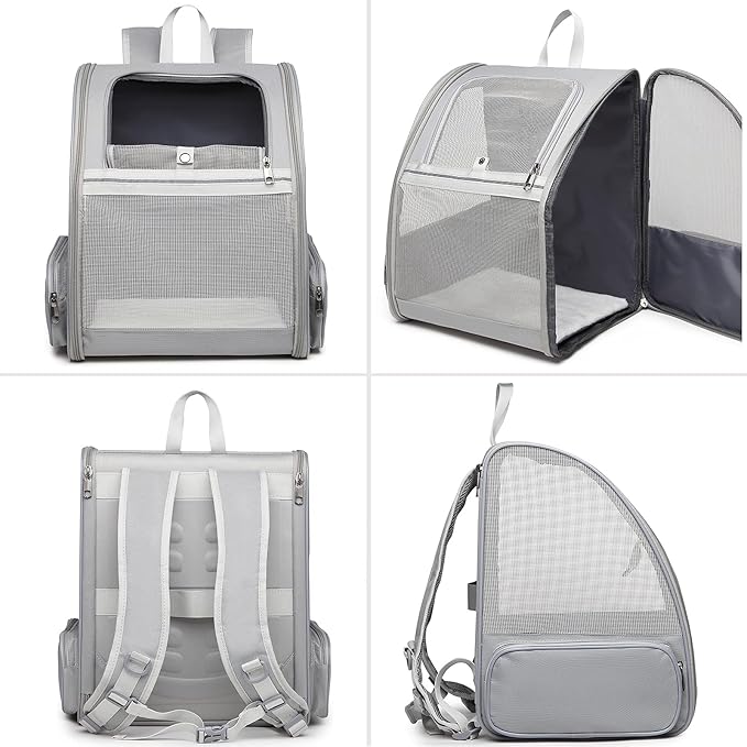 Texsens Pet Backpack Carrier for Small Cats Dogs | Ventilated Design, Safety Straps, Buckle Support, Collapsible | Designed for Travel, Hiking &amp; Outdoor Use (Light Gray)