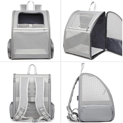 Texsens Pet Backpack Carrier for Small Cats Dogs | Ventilated Design, Safety Straps, Buckle Support, Collapsible | Designed for Travel, Hiking &amp; Outdoor Use (Light Gray)