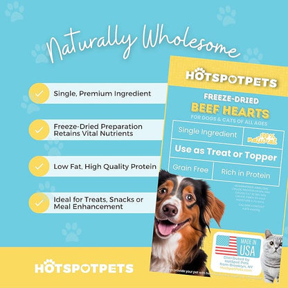 hotspot pets Freeze Dried Beef Heart Treats for Cats &amp; Dogs - 1LB Resealable Big Bag, Made in USA, Single Ingredient All Natural Grain-Free Immune support Treats -Perfect for Training, Topper or Snack