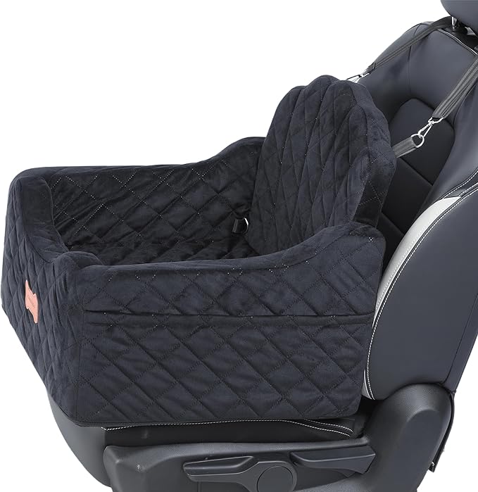 Dog Car Seat for Small Dogs Under 30lbs, Detachable Washable Pet Booster Seat with Safety Belt &amp; Storage Pockets, Travel Car Bed, Black