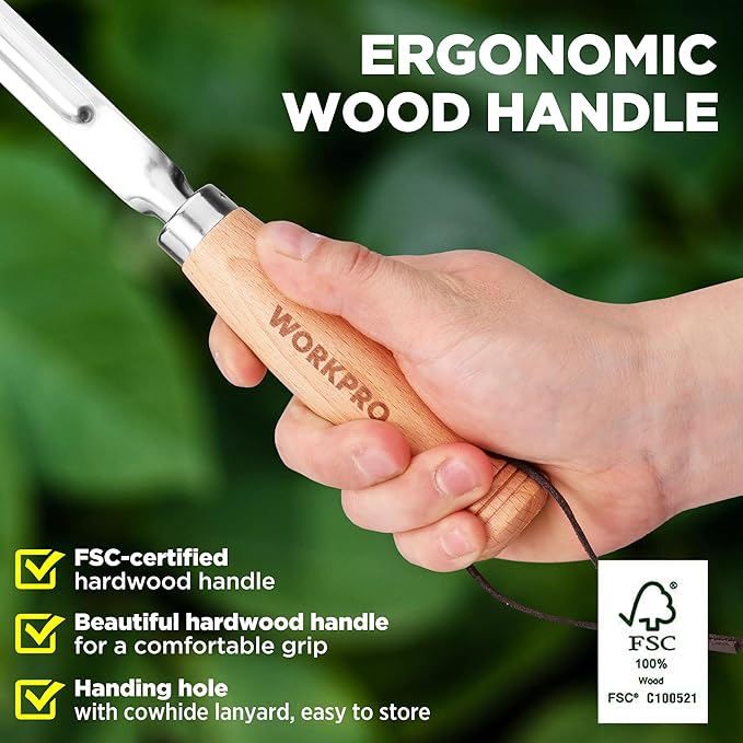 WORKPRO Garden Tool Set, 3 Pcs Gardening Hand Tools with Wood Handle, Weed Puller, Crack Weeder, Hand Trowel, for Planting, Digging, Weeding, Ideal Gardening for Women &amp; Men