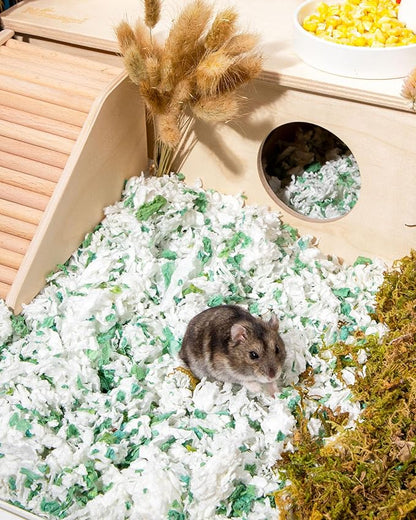 Niteangel Aspen Shaving Hamster Beddings for Syrian Dwarf Hamster Gerbil Mice Degu Rat Rabbit Bunny Guinea Pig Chinchilla Hedgehog or Other Small Pets (36L - White/Green Paper Bedding)