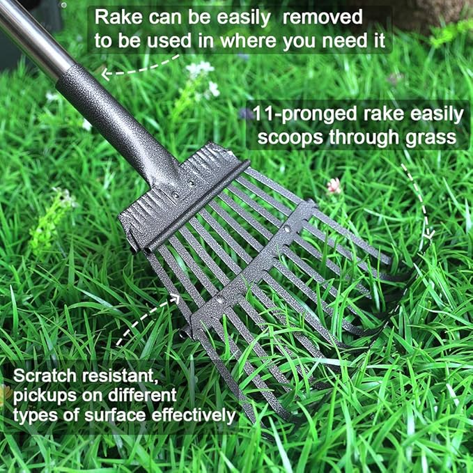 TNELTUEB Extra Large Dog Pooper Scooper, Metal Pet Poop Tray &amp; Rake Set, Adjustable Long Handle for Large Dogs - Great for Grass/Street/Gravel