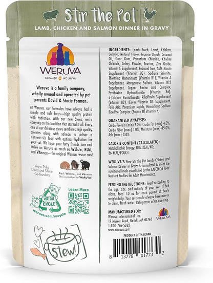 Weruva Classic Cat Stews!, Stir The Pot with Lamb, Chicken &amp; Salmon in Gravy, 3oz Pouch (Pack of 12)