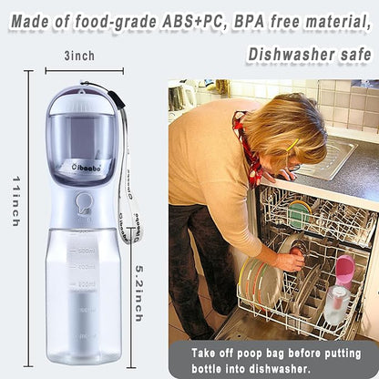 Dog Water Bottle with Food Container &amp; Poop Bag Holder, Travel Water Bowl, Portable Pet Dispenser, Dog Stuff Accessories Items, Puppy Essentials Necessities for Yorkie Chihuahua Walking Hiking