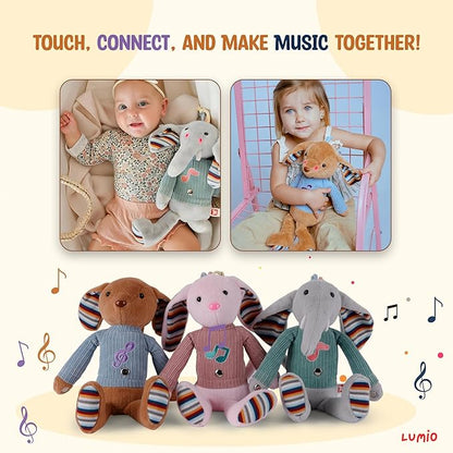 Lumio Musical Stuffed Animal Plush Toy with Lights &amp; Sounds - Cute Interactive Toy for Newborns, and 3 6 12 to 48 Months (Bunny)