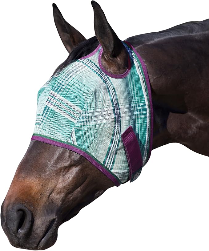 Kensington UV Horse Fly Mask with Web Trim - Protective Mask with Dual Ear Opening &amp; Forelock Freedom - Large, Imperial Jade
