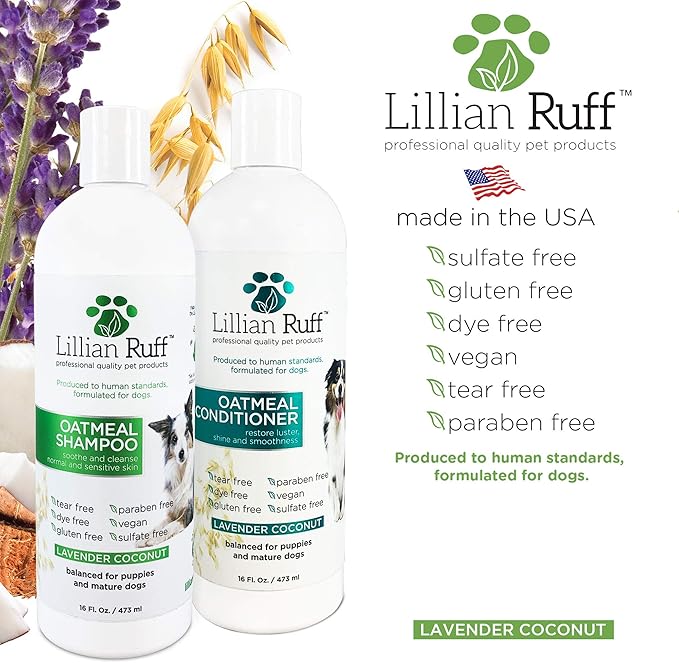 Lillian Ruff Calming Oatmeal Pet Shampoo &amp; Conditioner for Dry Skin &amp; Itch Relief with Aloe &amp; Hydrating Essential Oils - Replenish Moisture &amp; Deodorize - Dog Shampoo &amp; Conditioner for Sensitive Skin
