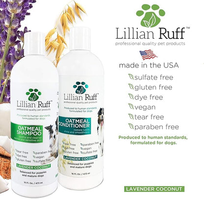 Lillian Ruff Calming Oatmeal Pet Shampoo &amp; Conditioner for Dry Skin &amp; Itch Relief with Aloe &amp; Hydrating Essential Oils - Replenish Moisture &amp; Deodorize - Dog Shampoo &amp; Conditioner for Sensitive Skin