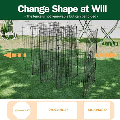 PJYuCien Dog Playpen, 8 Panels 30’’H Dog Pens Indoor with Bottom Pad and Top Cover, Metal Foldable Pet Puppy Exercise Fence Crate Kennel, Better for Small Animals,Black