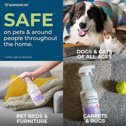 Wondercide - Flea, Tick &amp; Mosquito Spray for Dogs, Cats, and Home - Flea and Tick Killer, Control, Prevention, Treatment - with Natural Essential Oils - Pet and Family Safe - Rosemary 128 oz