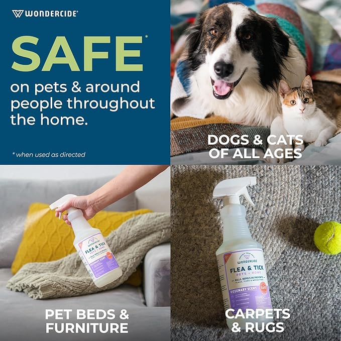 Wondercide - Flea, Tick &amp; Mosquito Spray for Dogs, Cats, and Home - Killer, Control, Prevention, Treatment - with Natural Essential Oils - Pet and Family Safe - Rosemary 16 oz