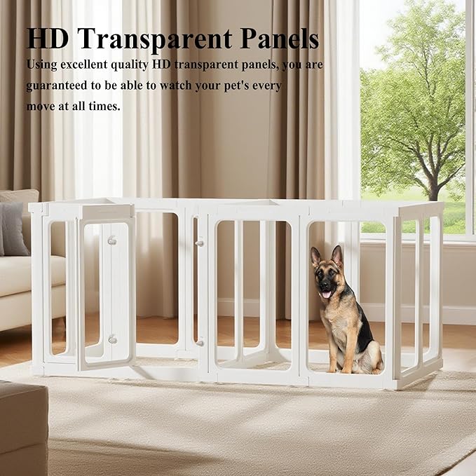 Clear Acrylic Dog Playpen with Door, for Puppy Cat Rabbit Transparent Pet Pen, Dog Playpen Indoor, Dog Fence, Easy Assemble &amp; Cleaning Dog Pen for Small &amp; Medium Dogs (29.5“ Height, 10PCS)