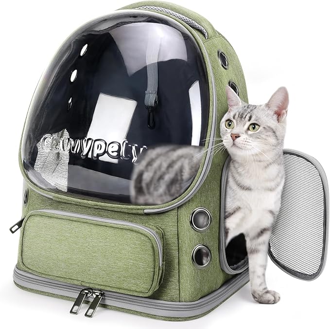 Cat Backpack Carrier, Breathable Cat Carrier Large Space Bubble Pet Backpack for Kitty Small Dog up to 15lbs, Transparent &amp; Foldable Pet Carrier for Travel Hiking