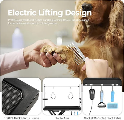 Electric Pet Grooming Table for Large Dogs - Professional Heavy Duty Height Adjustable Pet Grooming Station with Anti Slip Tabletop, Two Nooses &amp; Tool Organizer, Maximum Capacity Up to 250 lbs Black