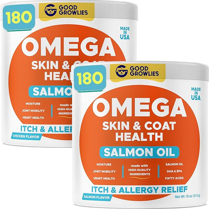 Omega 3 Fish Oil for Dogs Bundle - Skin&amp;Coat Chews - Dry&amp;Itchy Skin Relief + Allergy Support - EPA&amp;DHA Fatty Acids - Natural Salmon Oil Chews Promotes Heart, Hip&amp;Joint Support -360 Chews - Made in USA
