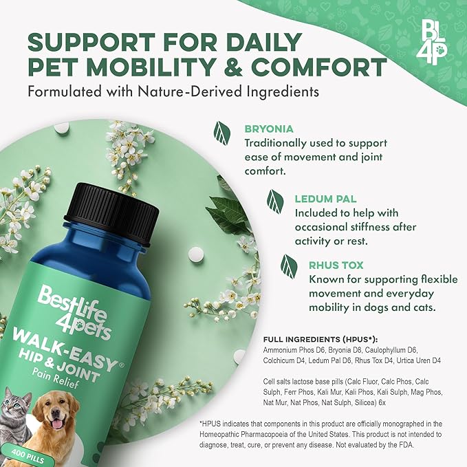 Walk-Easy Dog Hip &amp; Joint Supplement, Effective Dog Pain Relief and Anti-Inflammatory Supplement for Mobility, Canine Joint Pain Relief, ACL Tears, Limping, Knee and Back Aches, Easy to Give 2 Pack