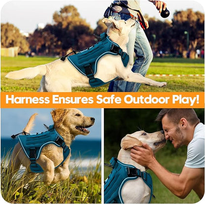 Heavy-Duty Tactical Dog Harness for Large Dogs, No Pull Adjustable Reflective Pet Vest with Molle System, K9 Military-Grade Control for Service Training, Outdoor &amp; 10+ Breeds, Blue, XX-Large