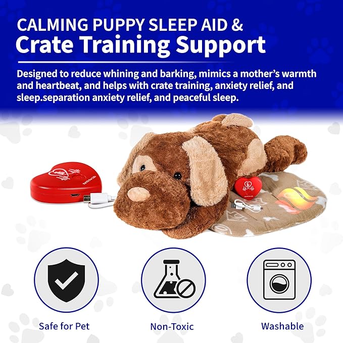 Pet Fit For Life Cuddle Pup Toy with Heartbeat &amp; Heat Pack - USB Rechargeable Cuddly Dog Sleep Aid - Calming Comfort for Anxiety Relief - Safe, Huggable Pet Crate Training Aid - Extra Large