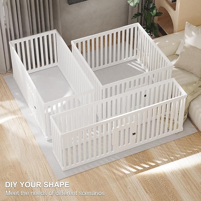 Dog Playpen with Door, 12 Panels Puppy Playpen, 25.6” H Dog Pen for Small Cats and Dogs, Pet Fence for Indoor &amp; Outdoor, Non-Slip Pet Gate Made of Strong Plastic, White