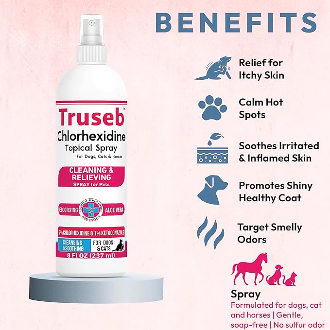 Truseb Topical Ketoconazole and Chlorhexidine Spray for Dogs, Cats, and Horses with Aloe - 8 oz (Ketoconazole &amp; Chlorhexidine Spray, 8 oz)