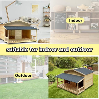 Large Outdoor Wooden Dog House – Weatherproof Double Kennel with Asphalt Roof &amp; Covered Porch, Ideal for Medium to Large Breeds