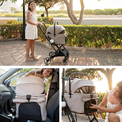 X2 Pet Stroller, Dog Cat Stroller for Small Pets Under 44lbs, Equipped with Detachable &amp; Foldable Carrier, Waterproof Pad &amp; Sunshade Canopy,Camel (Camel)