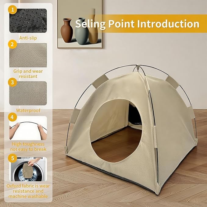 BreezyDen Pop-Up Pet Tent – Portable Hideaway for Cats &amp; Small Dogs, Portable Indoor/Outdoor Pet Tent House with Mesh Window, Waterproof, Breathable, Scratch-Resistant, Fully Washable (Brown,L)
