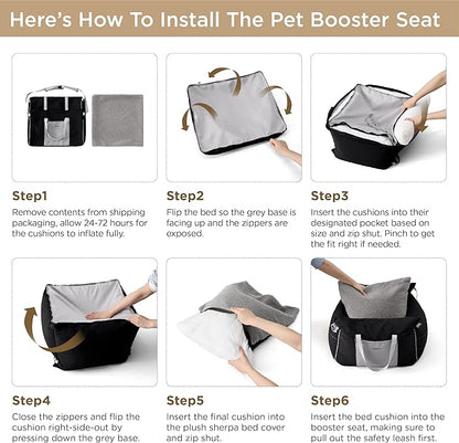 Lesure Small Dog Car Seat for Small Dogs - Waterproof Dog Booster Car Seat with Storage Pockets, Clip-On Safety Leash and Thickened Memory Foam Filling, Pet Carseat Puppy Travel Carrier Bed, Black