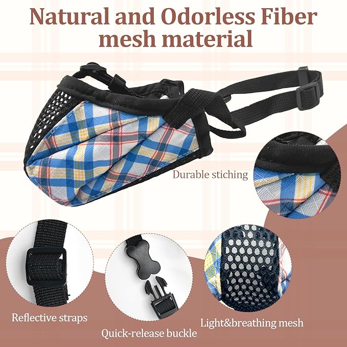 Dog Muzzle for Small Large Dogs - Soft Nylon Basket Muzzle with Adjustable Strap, Breathable Mesh Design Prevents Biting Chewing Licking Eating - Ideal for Training, Grooming &amp; Vet Visits (Blue, S)