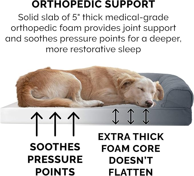 Furhaven Orthopedic Dog Bed for Large Dogs w/ Removable Bolsters &amp; Washable Cover, For Dogs Up to 125 lbs - Quilted Sofa - Iron Gray, Jumbo Plus/XXL