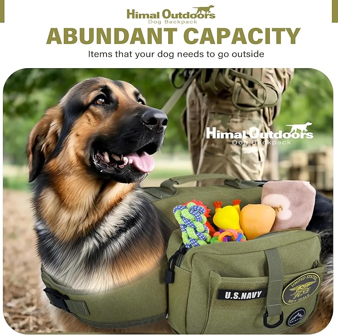 Himal Outdoors Dog Backpack &amp; Saddle Bag, Tactical Hiking Backpack for Large Dogs with Side Pockets &amp; Adjustable Strap