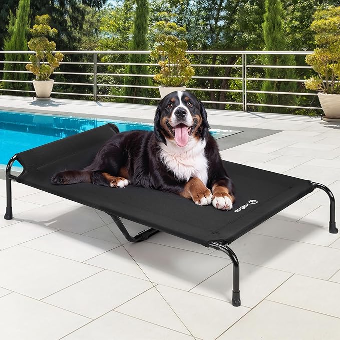 Veehoo XXXL Original Elevated Dog Bed - Outdoor Raised Dog Cots Beds for Large Dogs, One-Sided Extra Large Raised Cooling Pet Bed Off Ground, Non-Slip &amp; Breathable, Black 53" L x 33" W x 7.9" Th