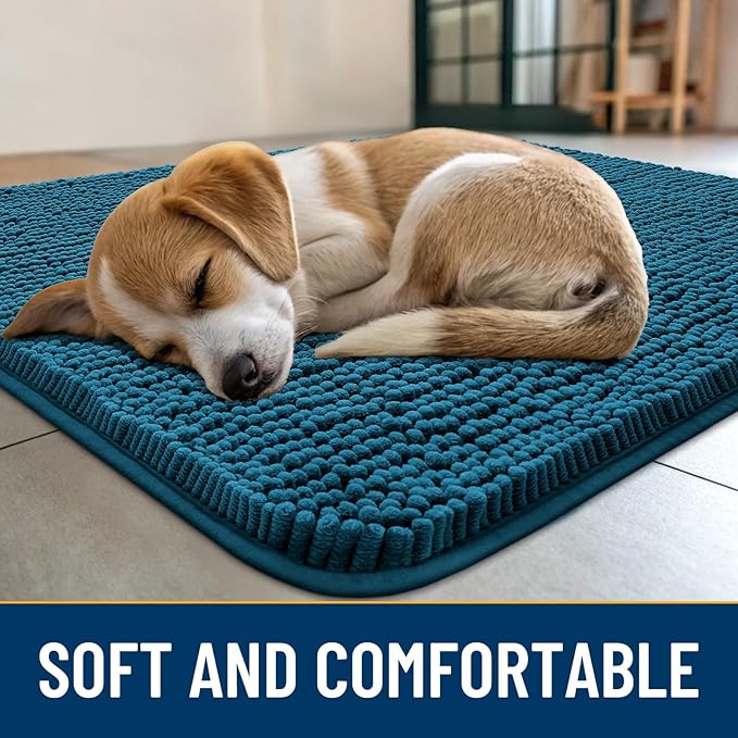 Smiry Dog Door Mat for Muddy Paws 36x24, Absorbs Moisture and Dirt Doormat, Non-Slip Washable Quick Dry Chenille Front Door Mat Indoor Entrance, Entryway Carpet for Inside Floor, Atlantic Blue