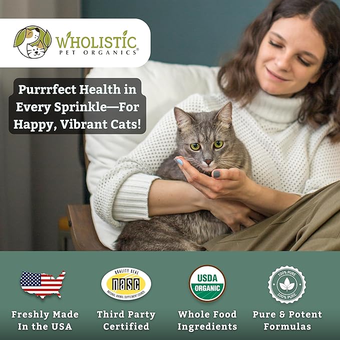 Wholistic Pet Organics Feline Complete - 4 Oz - Multivitamin &amp; Probiotic Powder for Cats - Natural Cat Food &amp; Digestive Support