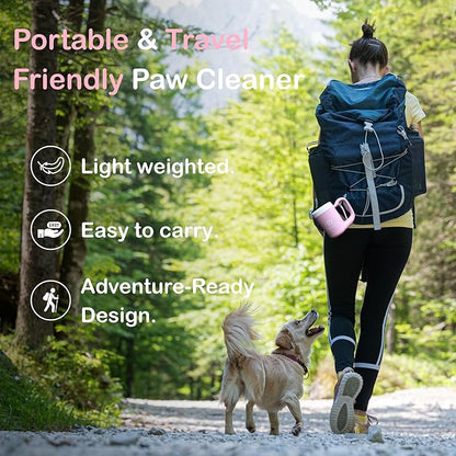 Dog Paw Cleaner for Small &amp; Medium Dogs – Portable Paw Washer Cup with Soft Silicone Brush, Towel &amp; Moisturizing Balm – Gently Cleans Muddy Paws After Walks (Pink, Medium)