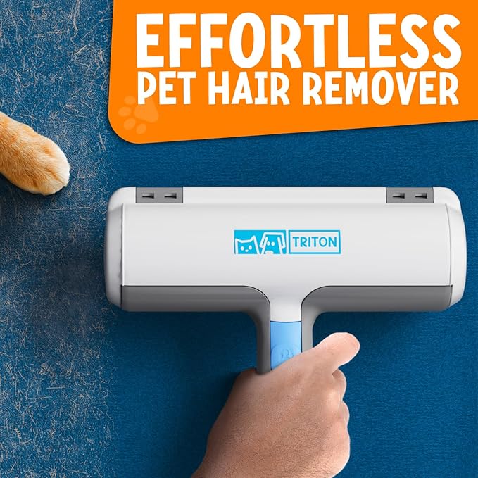 Triton Pet Hair Remover w/Fur Trapping Compartment - Easy to Use Pet Hair Removal Tool - Cat &amp; Dog Hair Remover for Couch, Furniture, Clothes, Bedding, Car - Reusable Lint Roller