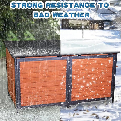 Extra Large Dog House Outdoor 59.1" L Outside Insulated Dog Kennel Weatherproof Winter, 6 Sides All-Round Foam for Small Medium Large Extra Large Dogs, Strong Metal Chew Proof Frame Window